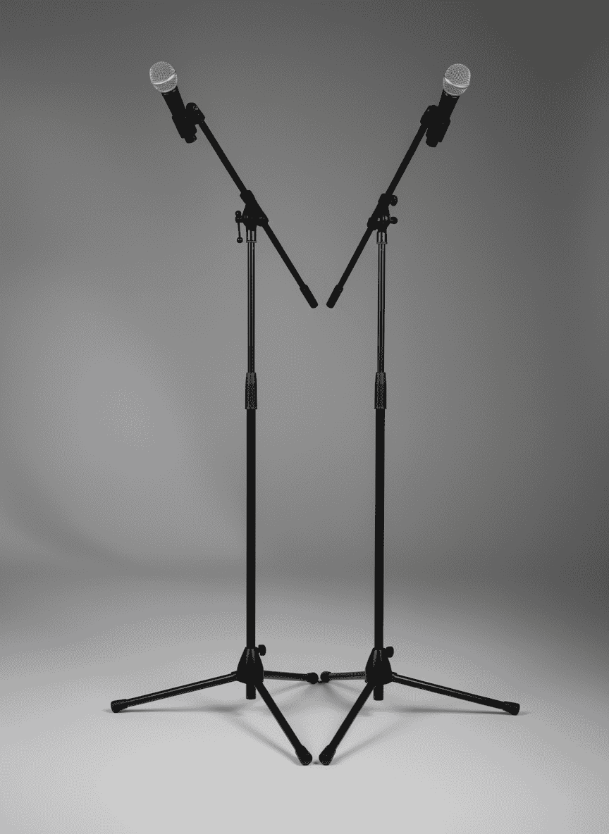 Två mikrofoner på stativ – hyra mikrofoner i Stockholm för konferens och event, Norrklang Sounds